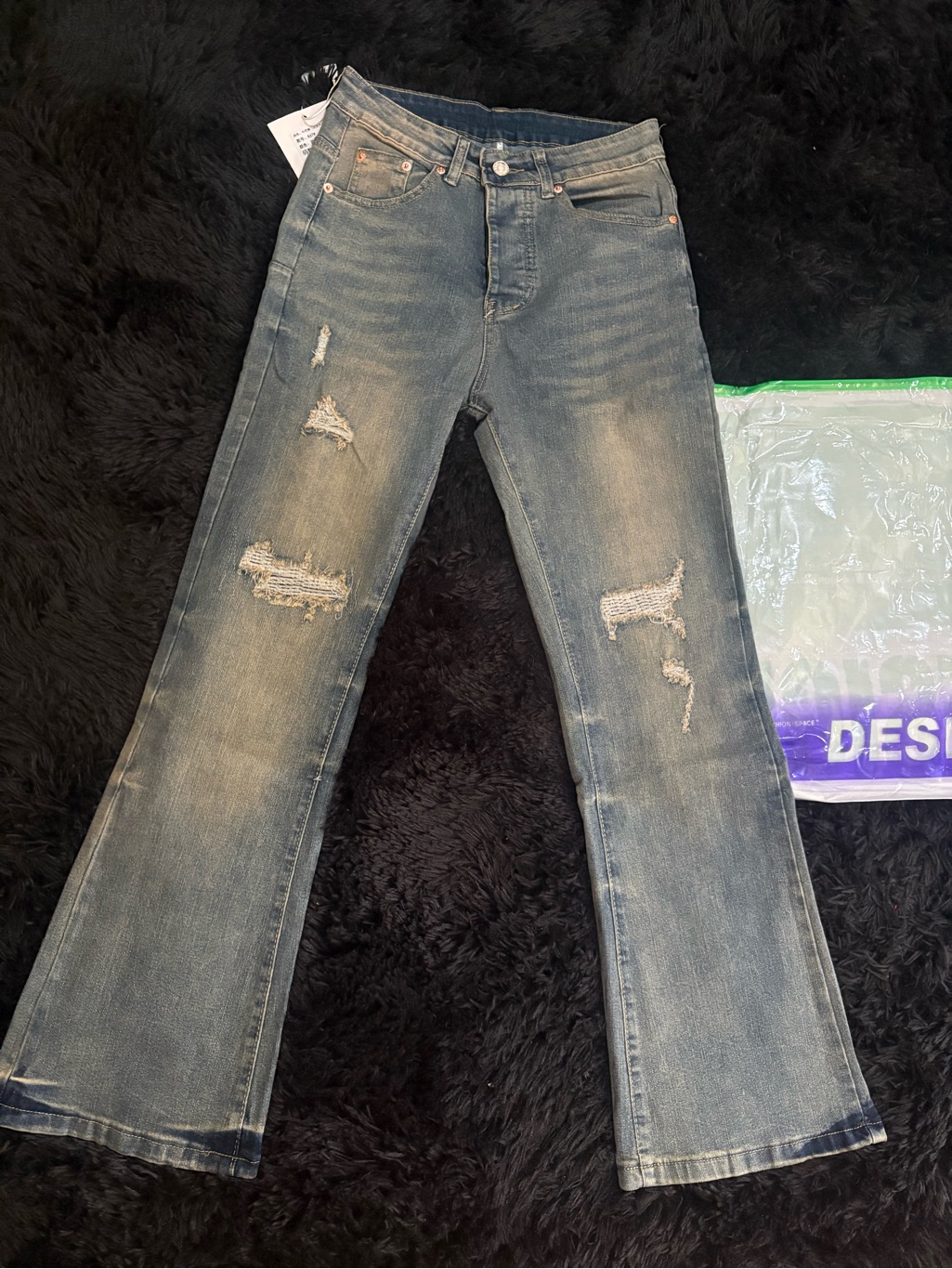 Men's Distressed Bootcut Jeans - Washed Blue